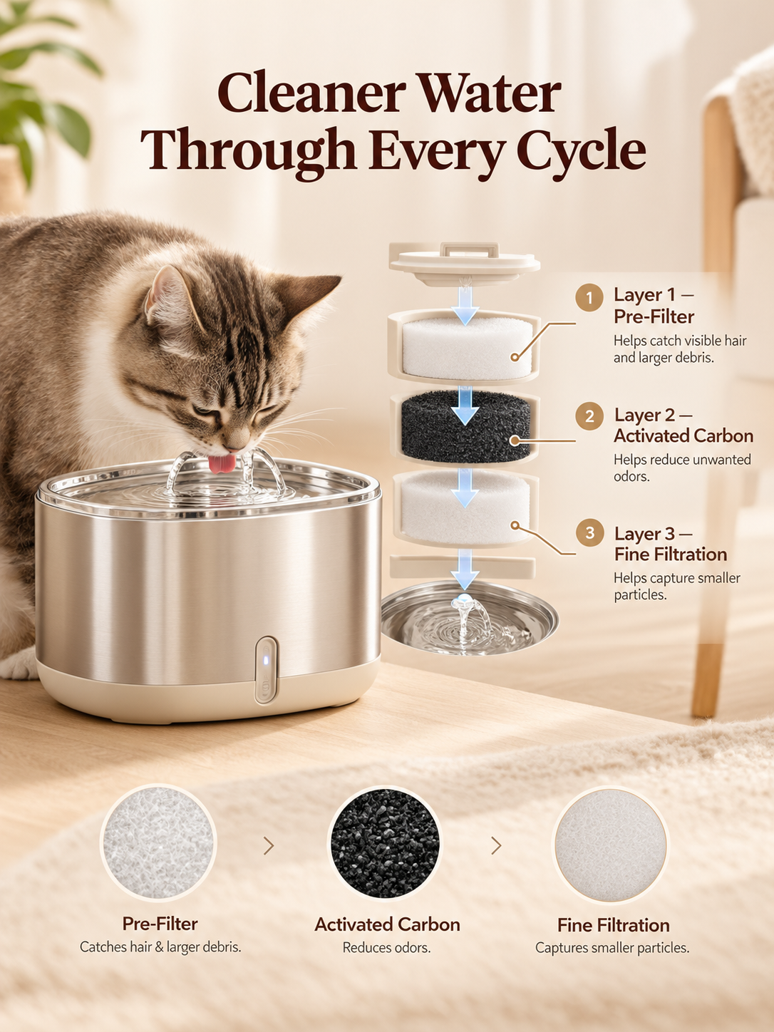 AquaNest 2.0 Wireless Stainless Steel Cat Fountain.