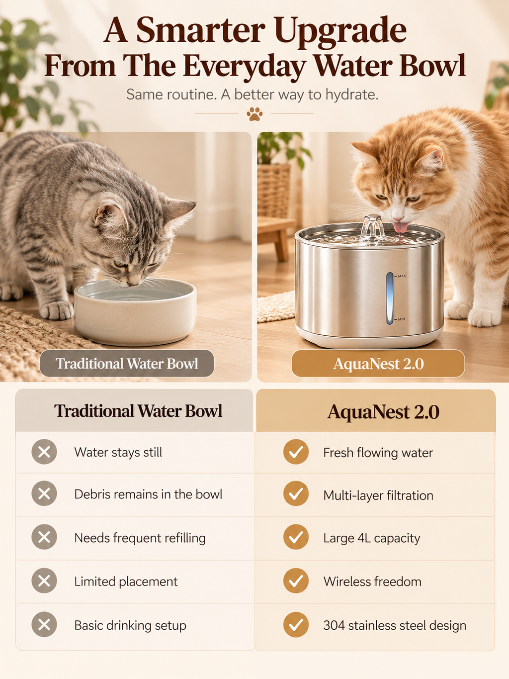 AquaNest 2.0 Wireless Stainless Steel Cat Fountain.