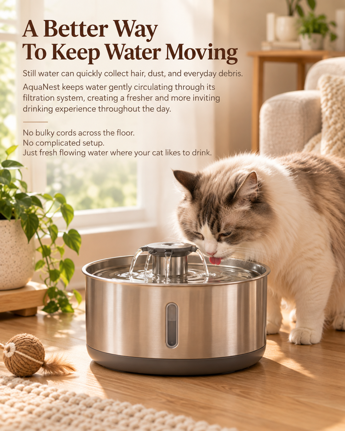 AquaNest 2.0 Wireless Stainless Steel Cat Fountain.