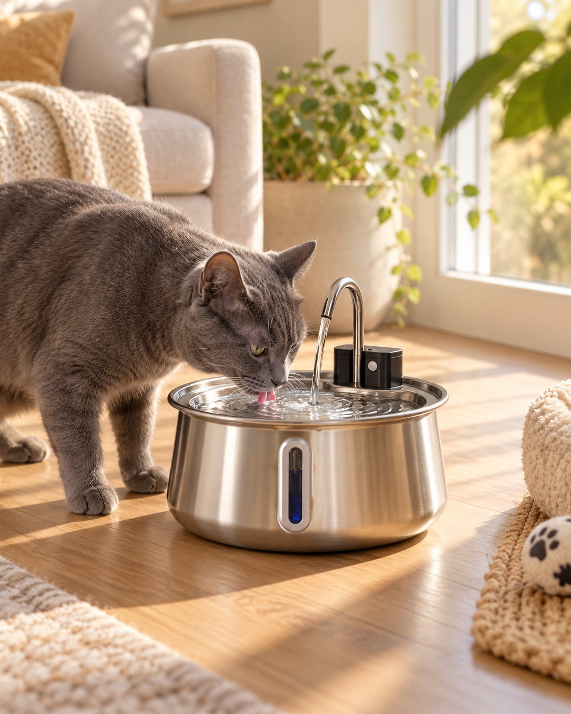 AquaNest 2.0 Wireless Stainless Steel Cat Fountain.